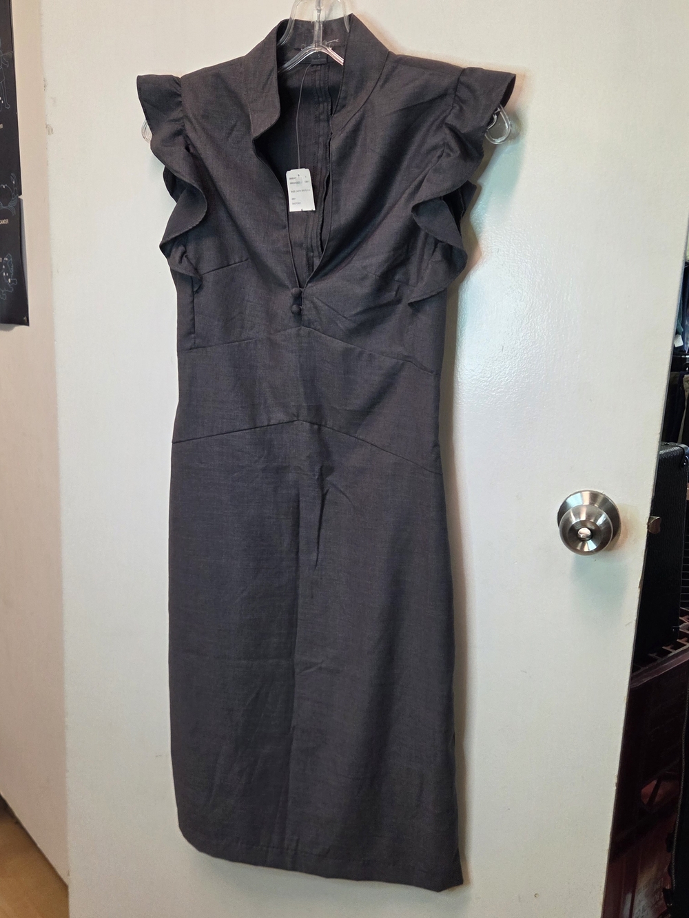 Forever 21 Dark Gray Ruffle-Sleeve Mini Sheath Dress
